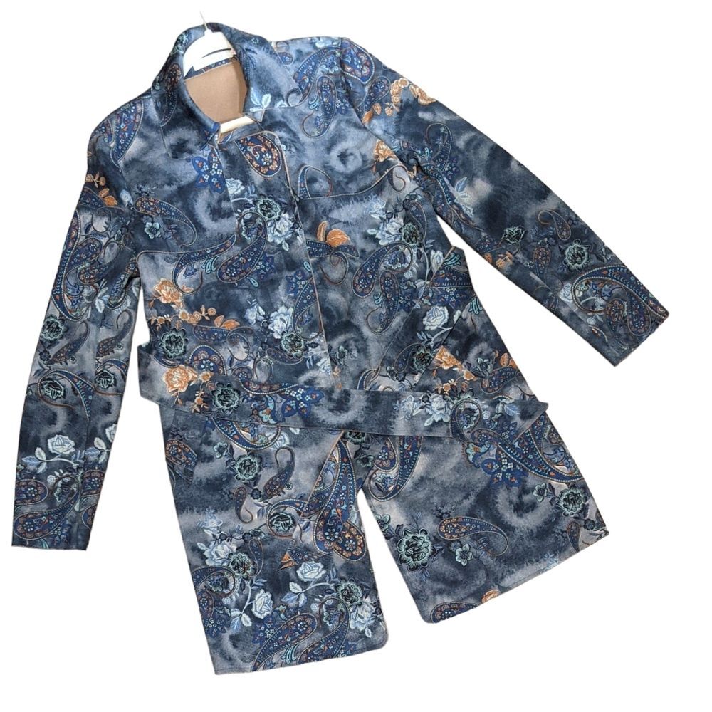 Solitaire women's faux suede belted paisley floral boho 20-658 career jacket M - Picture 7 of 9